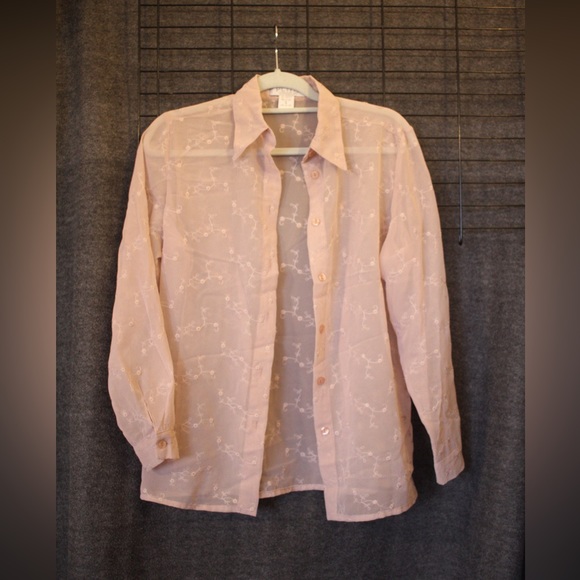 Vintage Sheer Pink Long Sleeve Button-Up - Picture 6 of 7